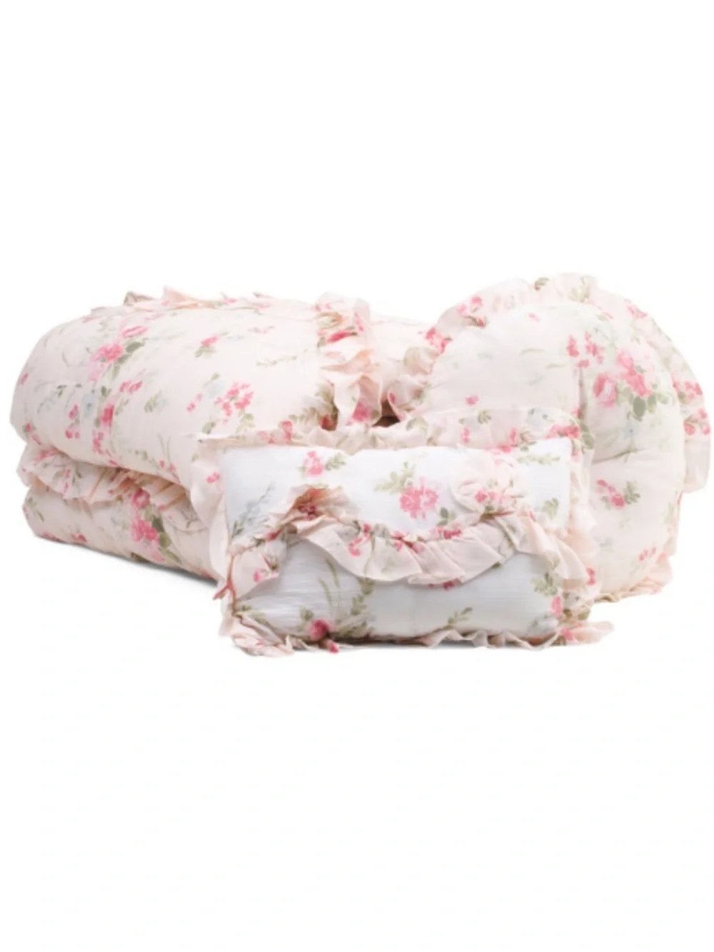 Rosalie Floral 5 Piece Ruffle Comforter Set - Pink